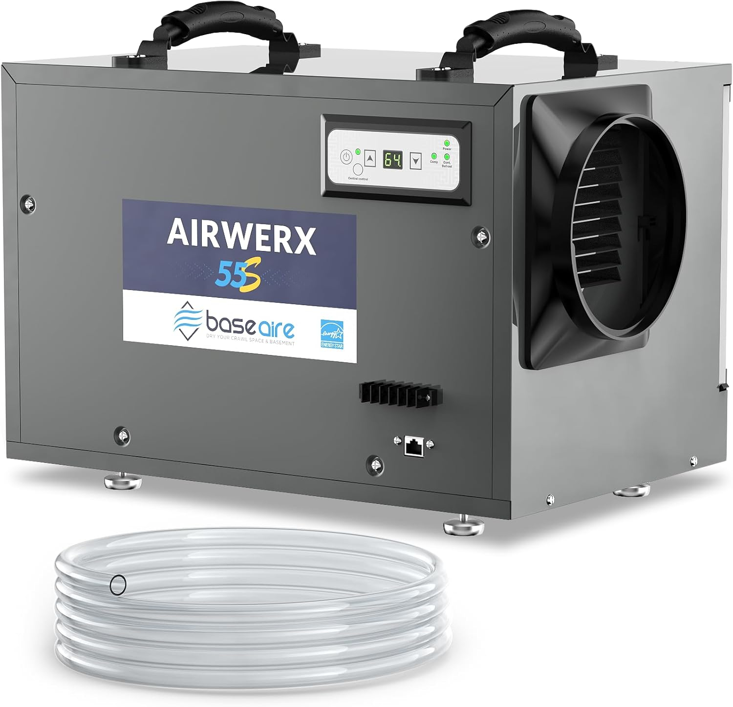 BaseAire AirWerx 55 Dehumidifier for Crawl Space Basement Commercial Dehumidifier with Continuous Drain Hose