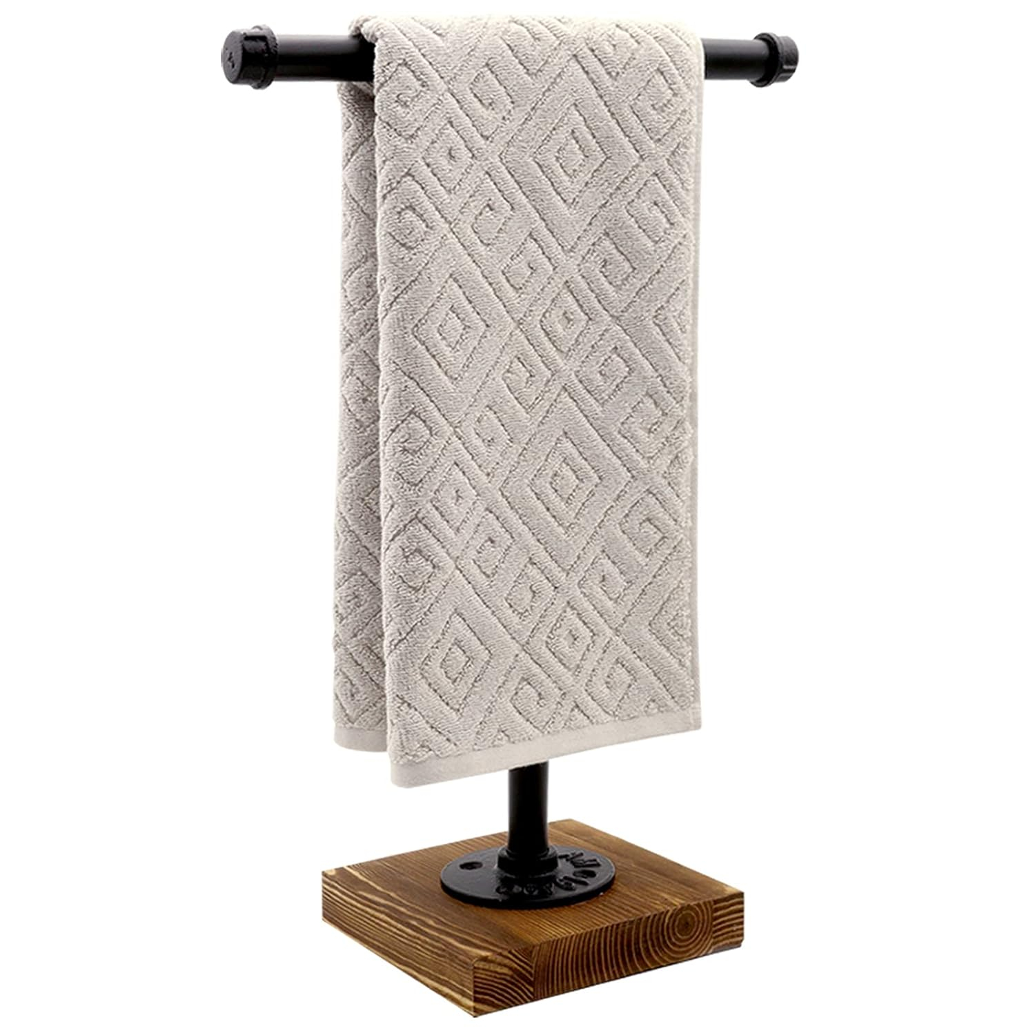 Hand Towel Holder, T-Shape Height 15'' Black Hand Towel Holder Stand, Free Standing Hand Towel Stand for Bathroom Countertop