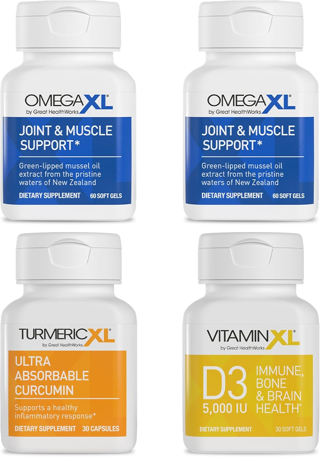 4 Pack Immune Supporting Bundle - (2) OmegaXL 60 Count + TurmericXL + VitaminXL D3 - to Support Optimal Immune Health