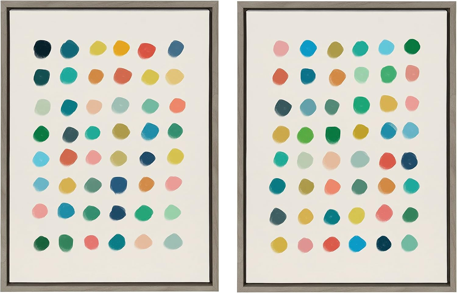 Kate and Laurel Sylvie Meditation 1 and 2 Framed Canvas Wall Art Set by Kelly Knaga, 2 piece 18x24 Gray, Modern Abstract Colorful Polka Dot Art Set for Wall Home Decor