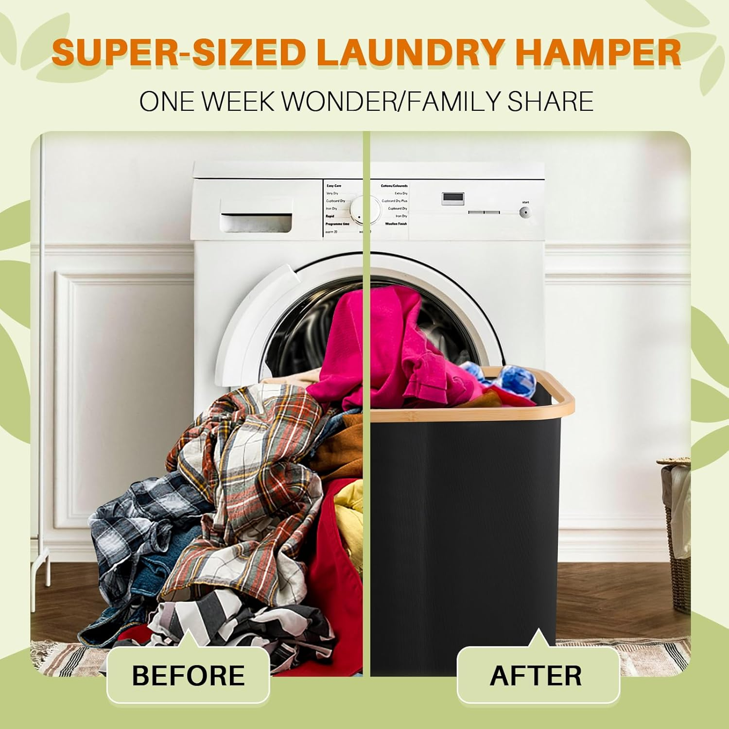Laundry Hamper with Lid, 160L Dirty Clothes Hamper for Laundry Basket 3 Section, Extra Large Laundry Sorter Hamper 3 Compartment with Removable Inner Bags & Labels, Black