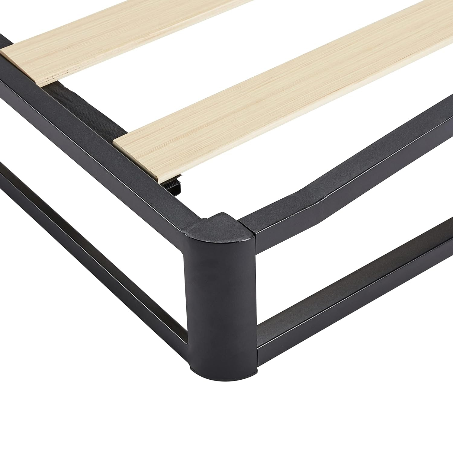 Amazon Basics Metal Platform Bed Frame, with Wood Slat Support, 6 inches High, Queen, Black
