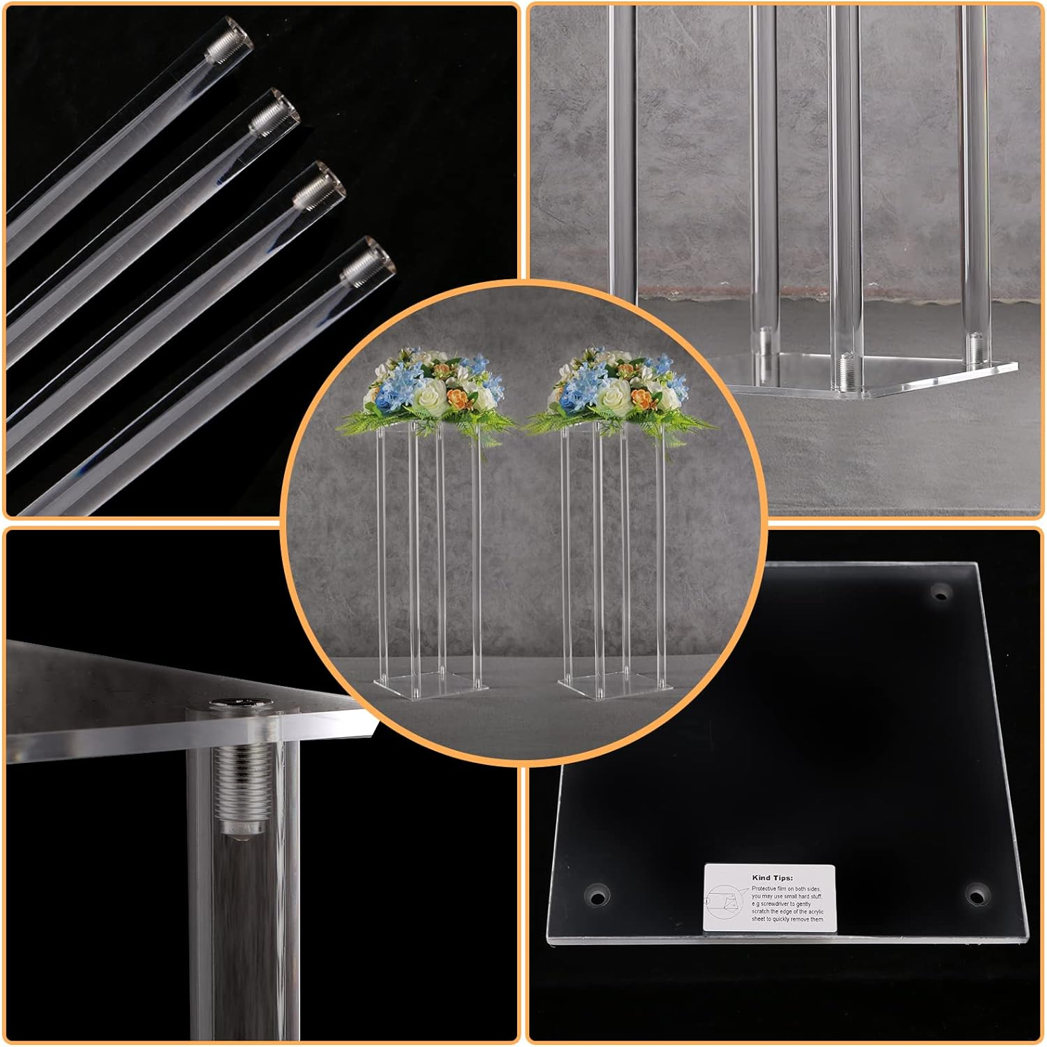 Clear Acrylic Tall Flower Stand Set for Weddings and Events