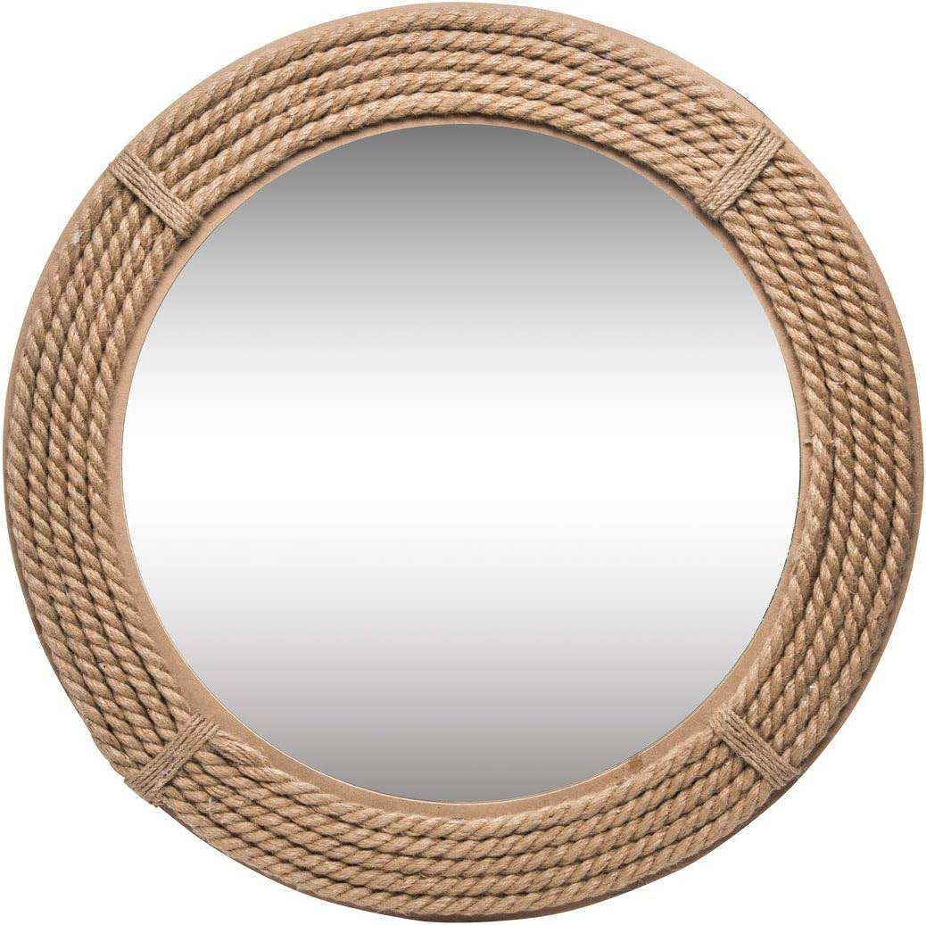 HeSLehs 23.75 inch Diameter Round Wrapped Rope Wall Mirror, Brown