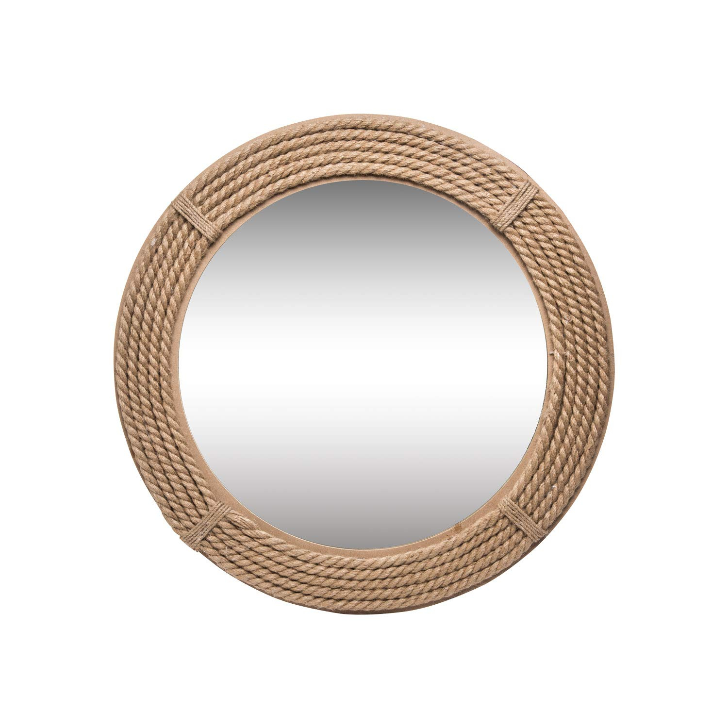 HeSLehs 23.75 inch Diameter Round Wrapped Rope Wall Mirror, Brown