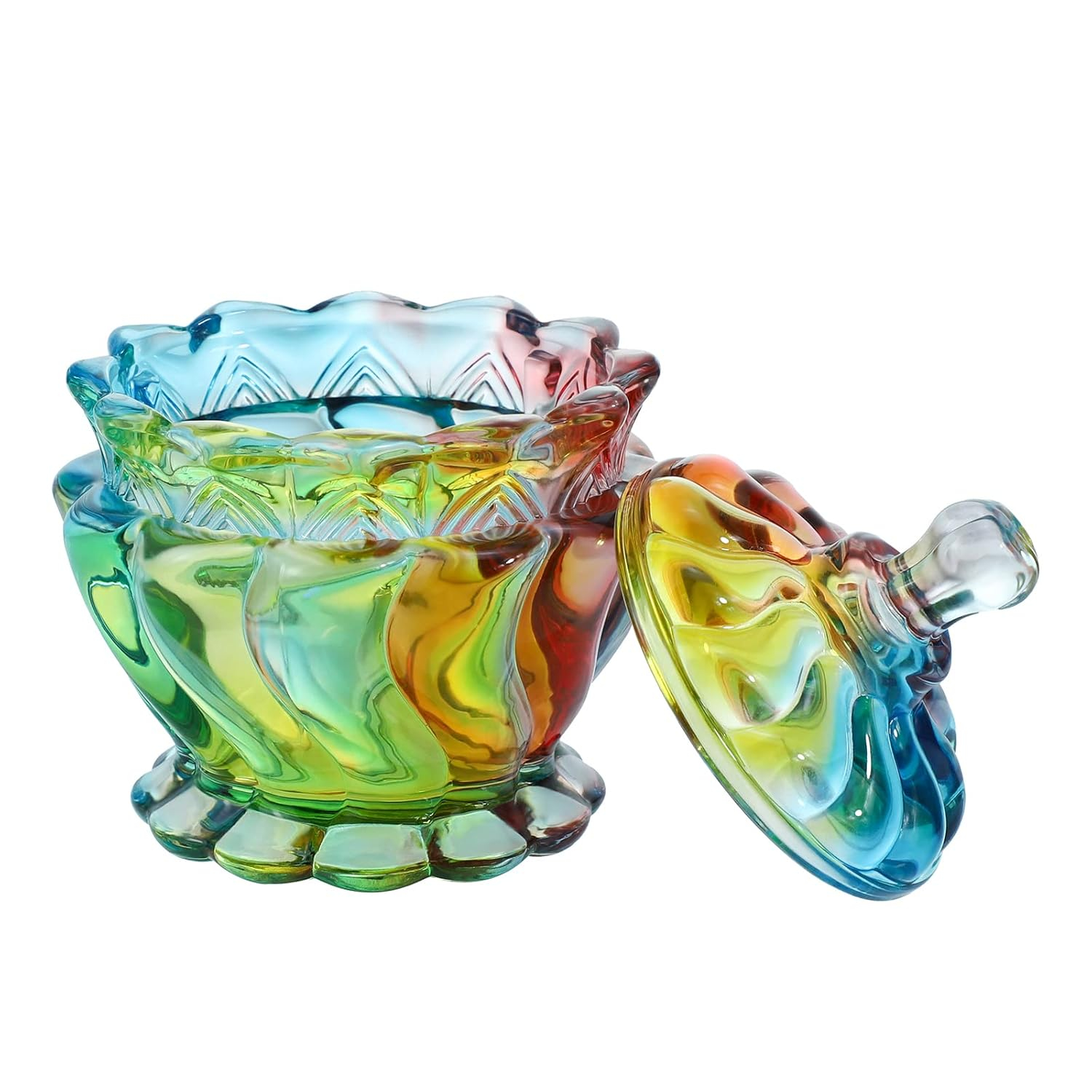 Royal Embossed Clear Glass Apothecary Jar With Lids, Candy Jar Containers Wedding Candy Buffet Jars Crystal Jewelry Box Food Jar 7oz