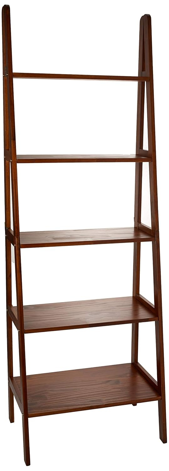 HomeStock City Chic Shelf Bookcase Spacious Shelves for Ample Storage and a Contemporary Appearance, Perfect for Home Decor-Color:Warm Brown,Size:5 Tier Ladder