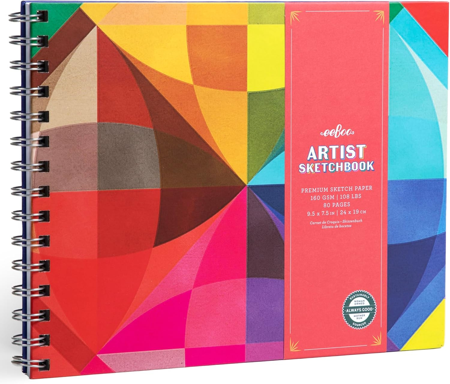 eeBoo: Artist Sketchbook - Rainbow - 80 Pages of High-Quality Paper, 160 GSM, 108 Lbs, 9.5 x 7.5" Wire-Bound Hardcover Drawing Book w/ Colorful Cover