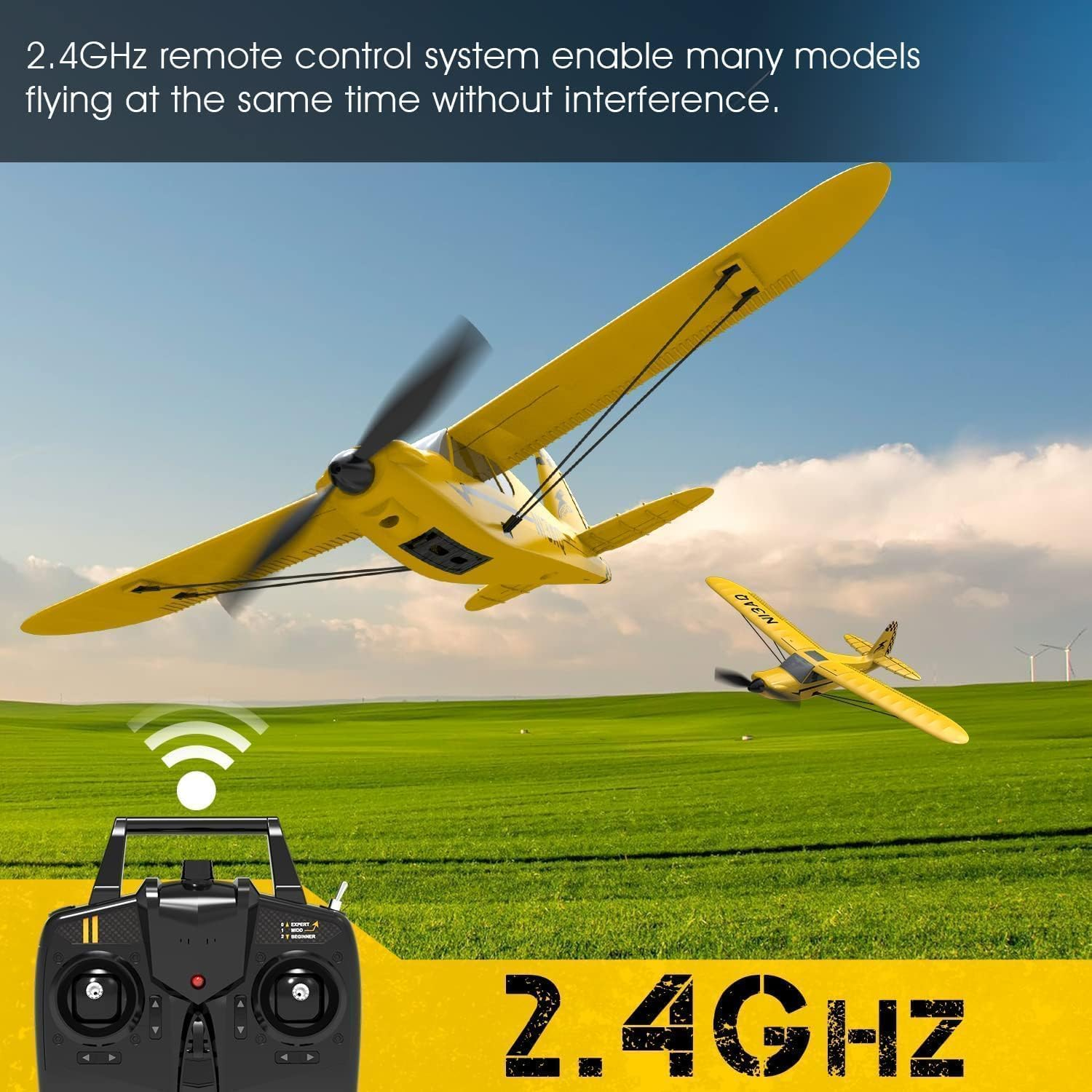 VOLANTEXRC RC Plane Trainer Sport Cub 3CH Remote Control Airplane with Prop Saver, 6-Axis Gyro Stabilizer & 3 Modes to Fly, Radio Controlled Aircraft RTF for Beginners, Kids and Adults (400mm,Yellow)