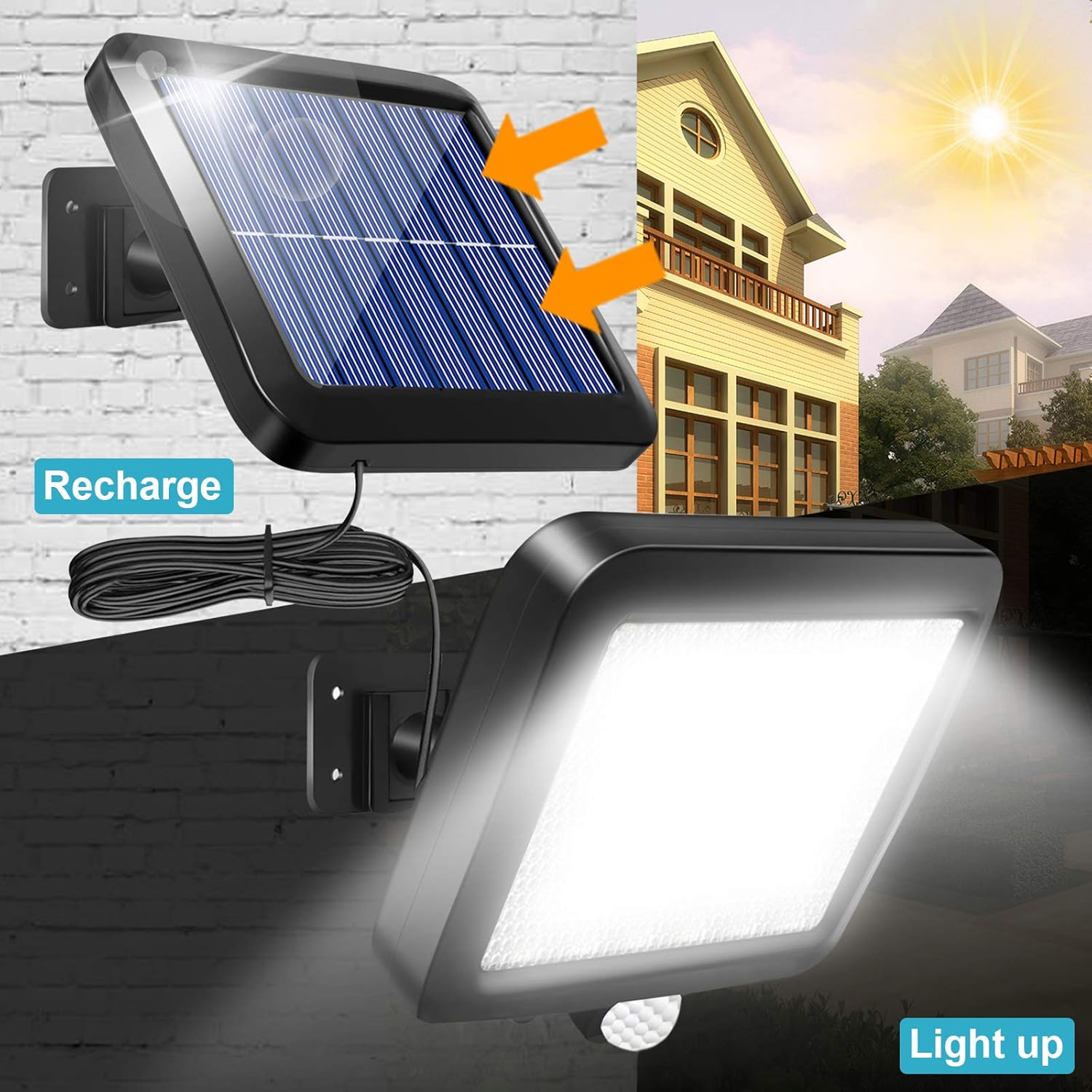 Solar Wall Lights Outdoor with Motion Sensor, Shuniu 56 LEDs Ultra Bright IP65 Waterproof Separable Solar Porch Light, 16.4 ft Cord Solar Security Light for Patio Yard Deck Garage Driveway Porch Fence