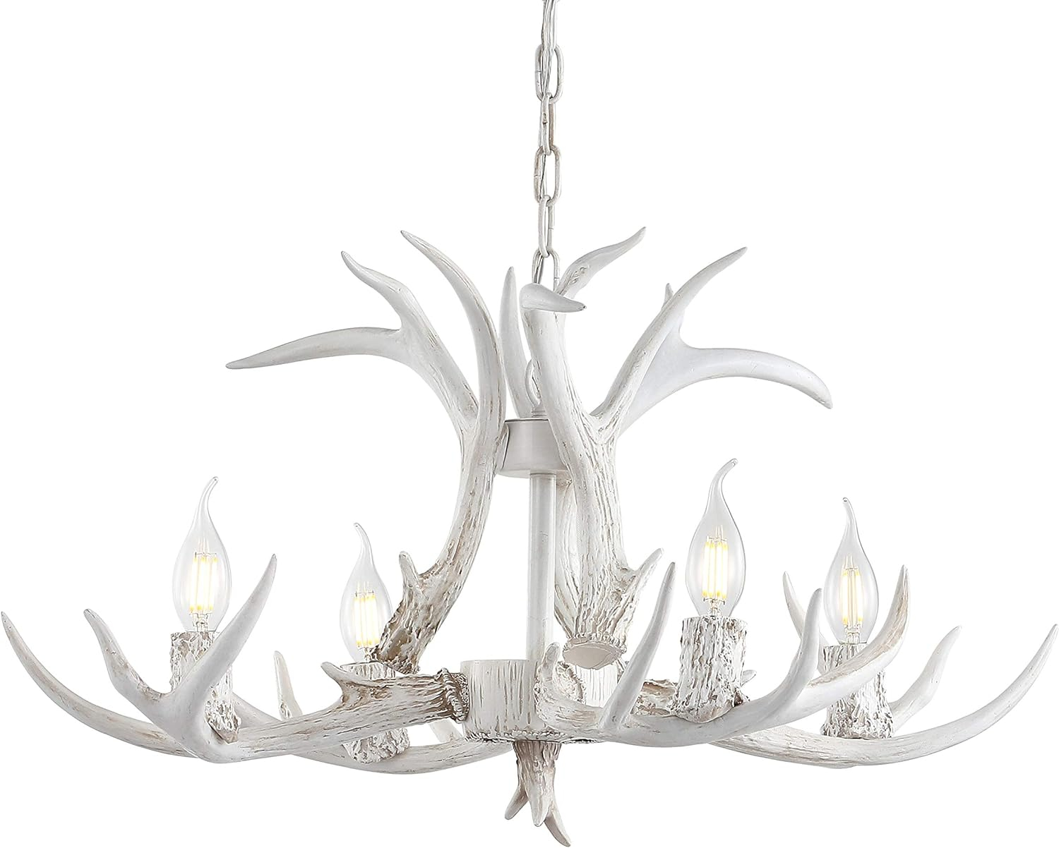 JONATHAN Y JYL6301B Eldora 26" Adjustable Resin Antler 4-Light LED Chandelier, Farmhouse, Glam, Transitional, Rustic, Cottage for living room, dinning room, bedroom, office Bulb Included, White