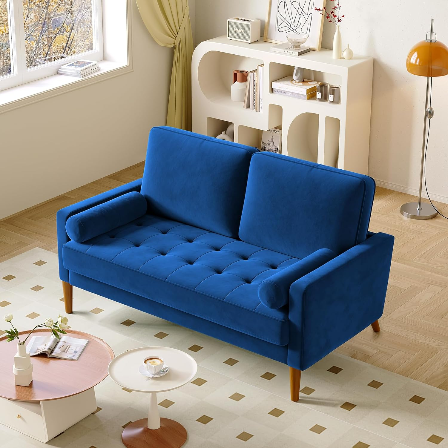 Vesgantti Loveseat Sofa, 56" Blue Velvet Couch Small Couch Love Seat Sofa with Tufted Seat, Mid Century Modern Couch for Living Room, Bedroom, Office, Apartment (56 Inch, Blue)