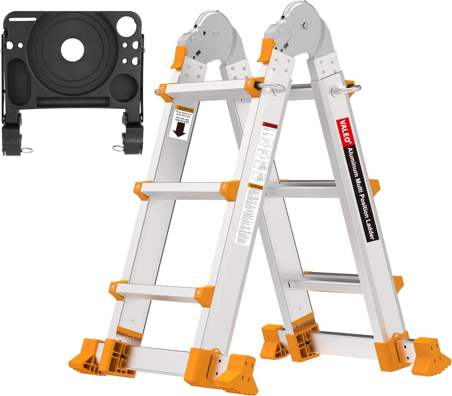 Valeo Ladder 11FT, Multi Position 3 Step Ladder Extension, Anti-Slip A Frame Folding Ladder with Removable Tool Tray, 330lbs Adjustable Telescopic Aluminum Ladders for Stairs Home Indoor Outdoor Roof
