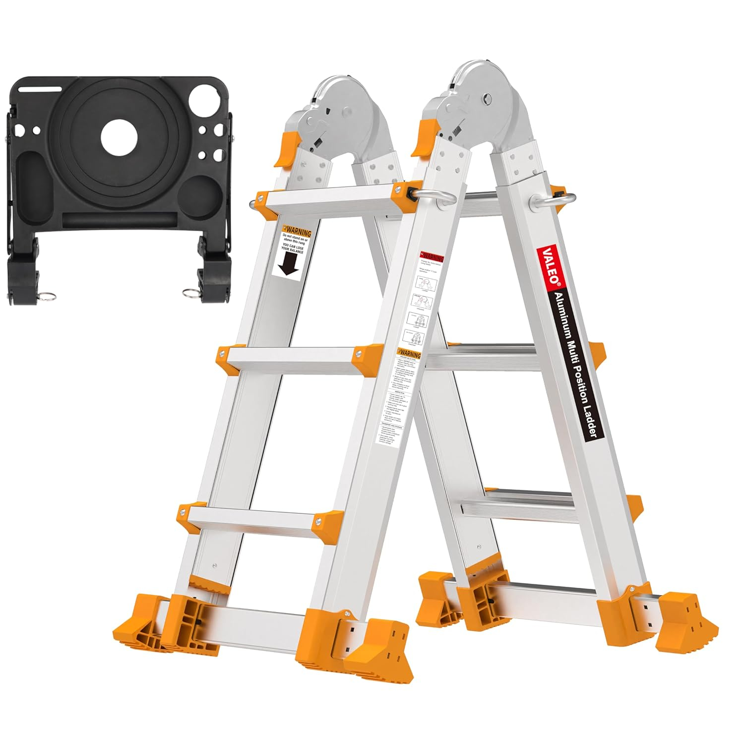 Valeo Ladder 11FT, Multi Position 3 Step Ladder Extension, Anti-Slip A Frame Folding Ladder with Removable Tool Tray, 330lbs Adjustable Telescopic Aluminum Ladders for Stairs Home Indoor Outdoor Roof