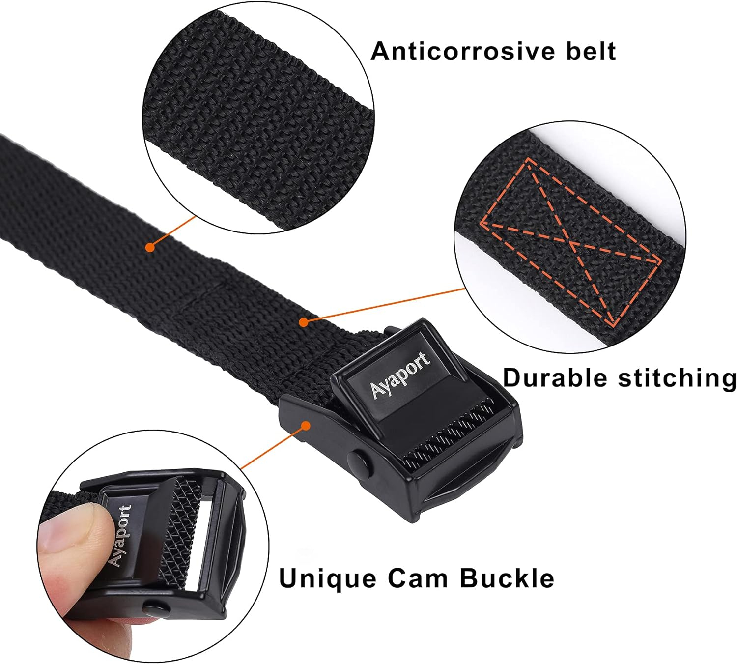Ayaport Lashing Straps with Buckles Adjustable Cam Buckle Tie Down Cinch Strap for Packing Black 4 Pack