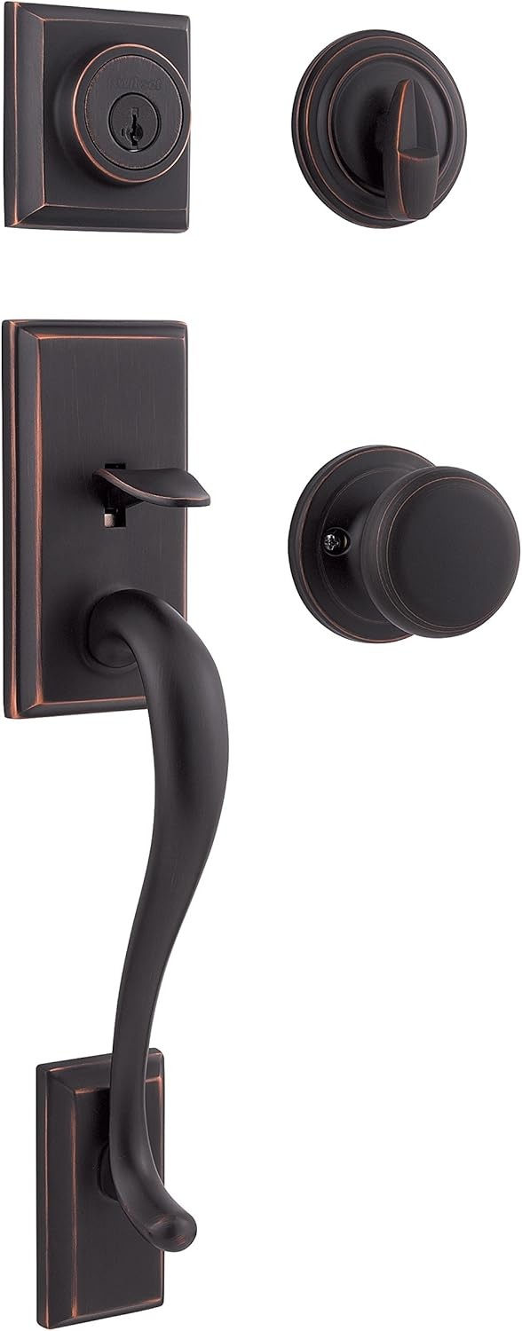 Hawthorne Handleset with Single Cylinder Deadbolt and Juno Door Knob and Rosette
