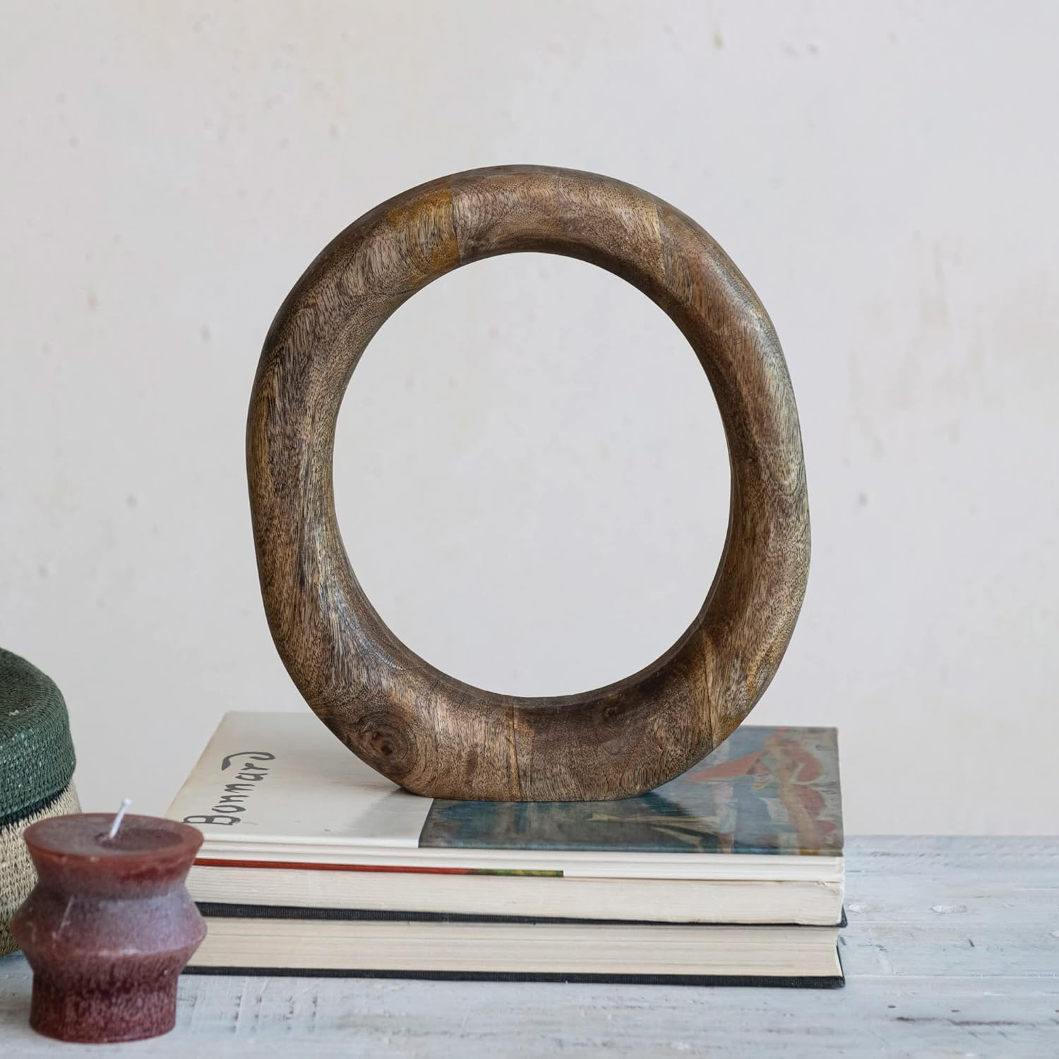 Creative Co-Op Modern Decorative Carved Wood Standing Circle, Natural