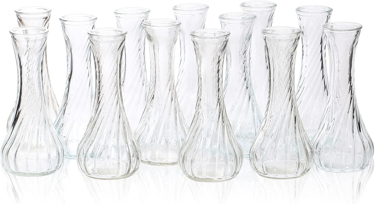 Set of 12 Small Glass Vase, Bud Vases in Bulk for Floral Arrangements, Events, Home Decor Weddings, Table Centerpiece Clear