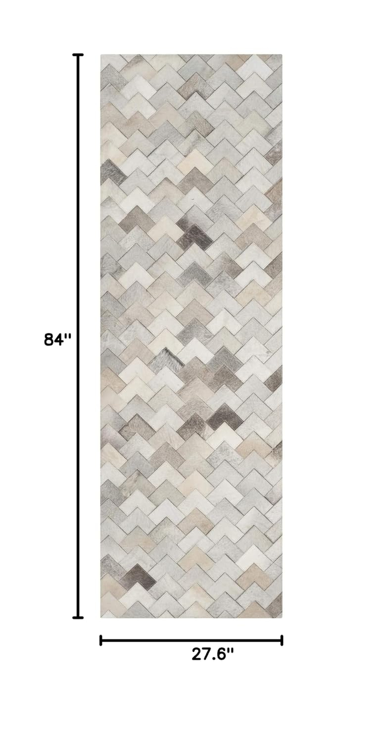 SAFAVIEH Studio Leather Rozanne Geometric Runner Rug, Grey, 2'3" x 7'