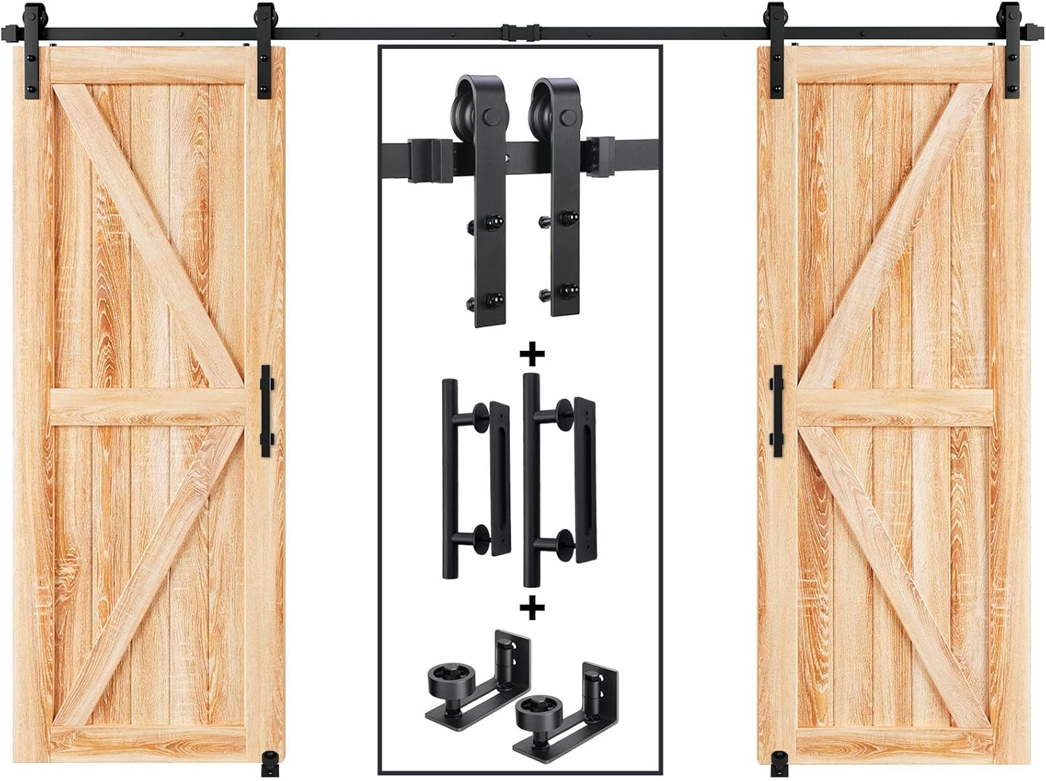 EaseLife 12 FT Double Door Sliding Barn Door Hardware Track Kit,Basic J Pulley,Heavy Duty,Slide Smoothly Quietly,Easy Install (12FT Track Kit for Double 36" Wide Door)