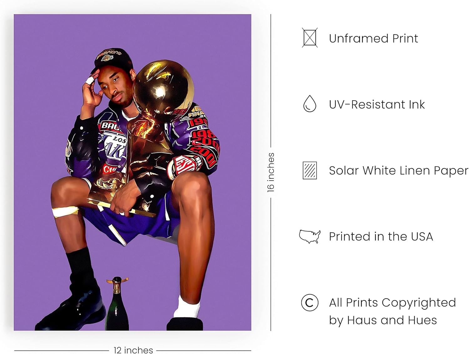 HAUS AND HUES Kobe Bryant Wall Art Kobe Art Kobe Print, Black Mamba Poster, Lakers Wall Art, Basketball Poster, NBA Posters, Lakers Posters (Unframed 12" X 16")