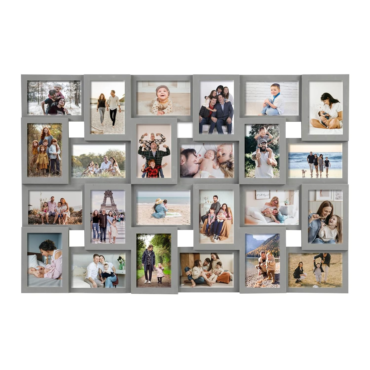 J.M.Deco Collage Picture Frames for Wall 24 Slots, Reunion Friends Family Memory Large Photo Frame Selfie Gallery Puzzle Collage Wall Hanging for 4x6 Photo | Grey