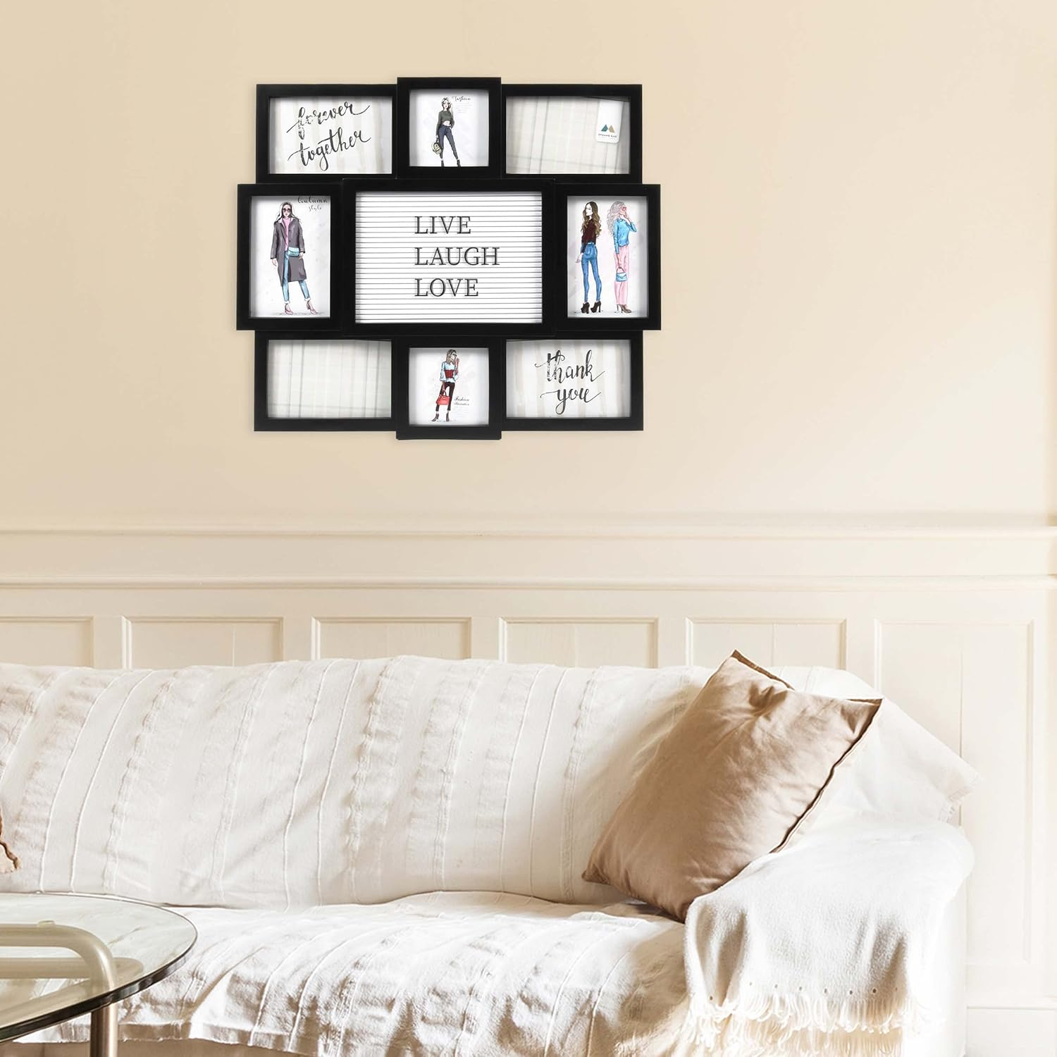 Prinz 8-Opening Letterboard Wall Collage Picture Frame, Holds Multi-Sized Photos, Black