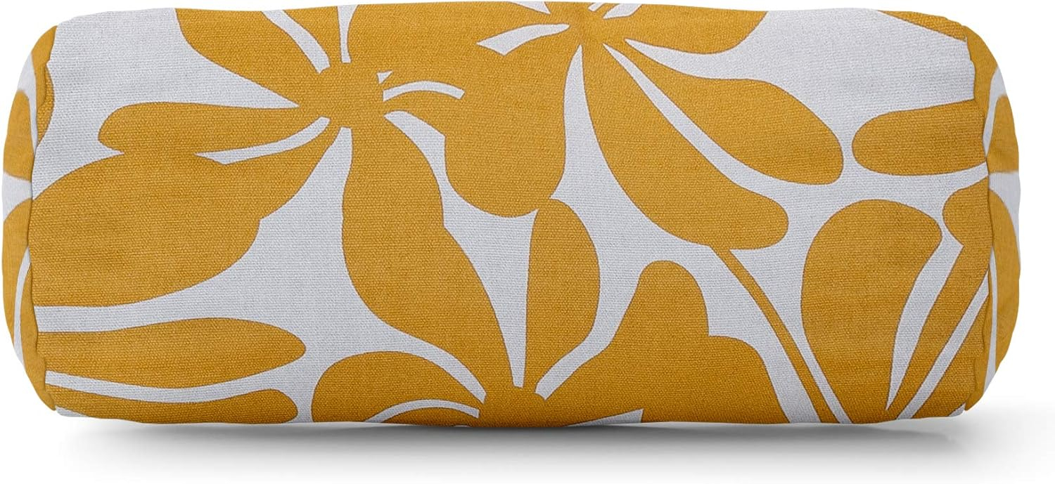 Majestic Home Goods Yellow Plantation Indoor / Outdoor Round Bolster Pillow 18.5" L x 8" W x 8" H
