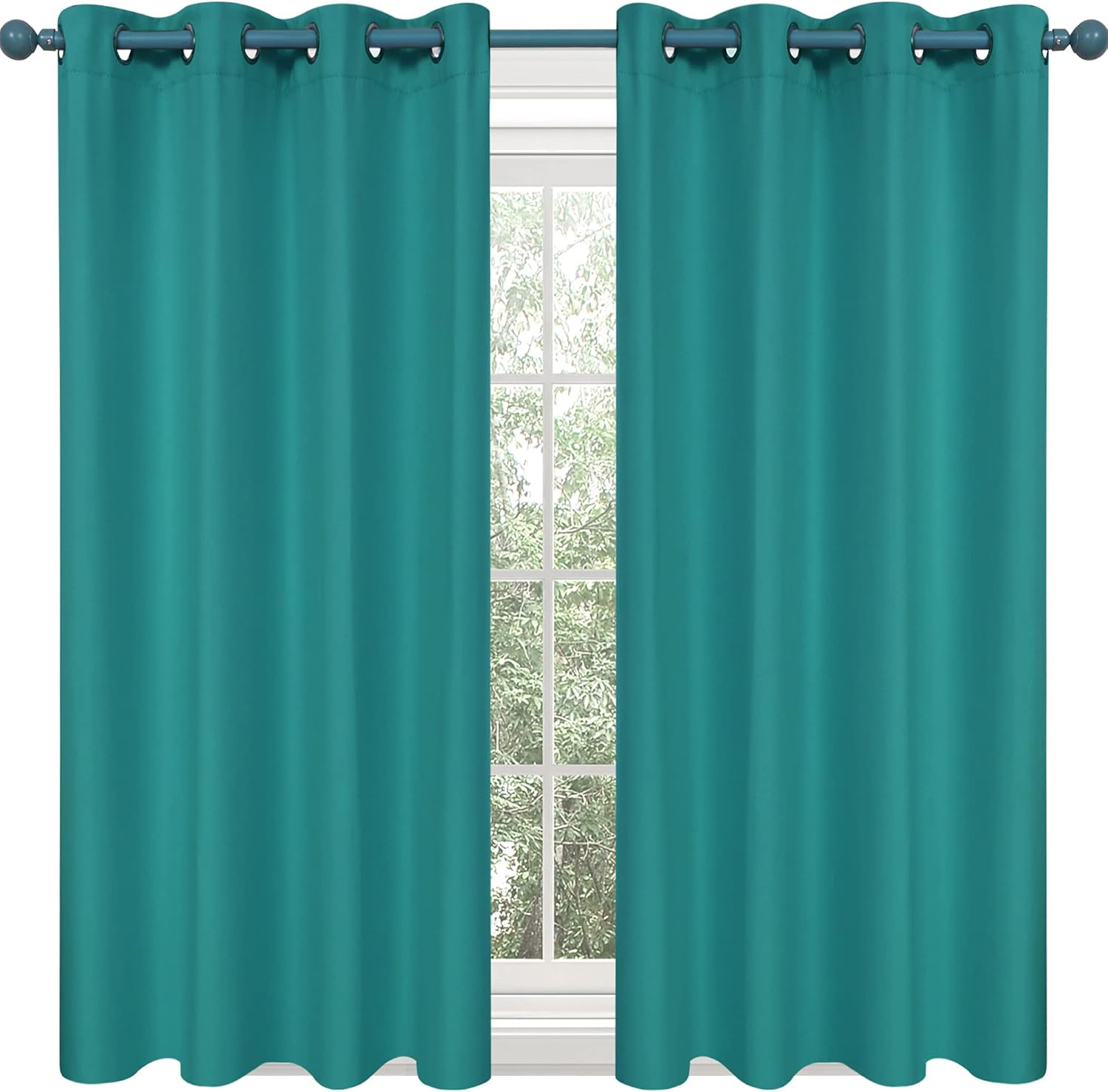 Deconovo Turquoise Curtains 45 Inch Length, Blackout Kitchen Curtains, Light Blocking Drapes for Small Window (Turquoise, 52Wx45L Inch, Set of 2)