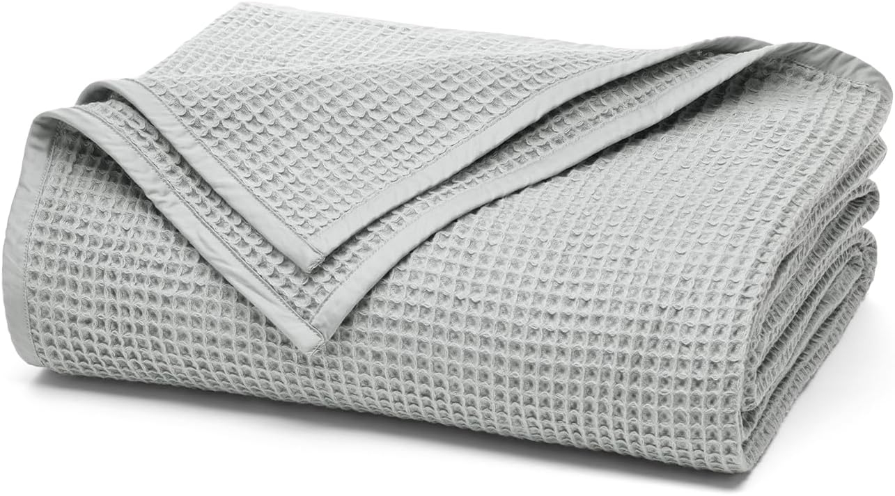 BOLL & BRANCH Waffle Bed Blanket - Twin, Shore - Luxury 100% Organic Cotton - Soft, Lightweight and Breathable - Textured Waffle Weave Design