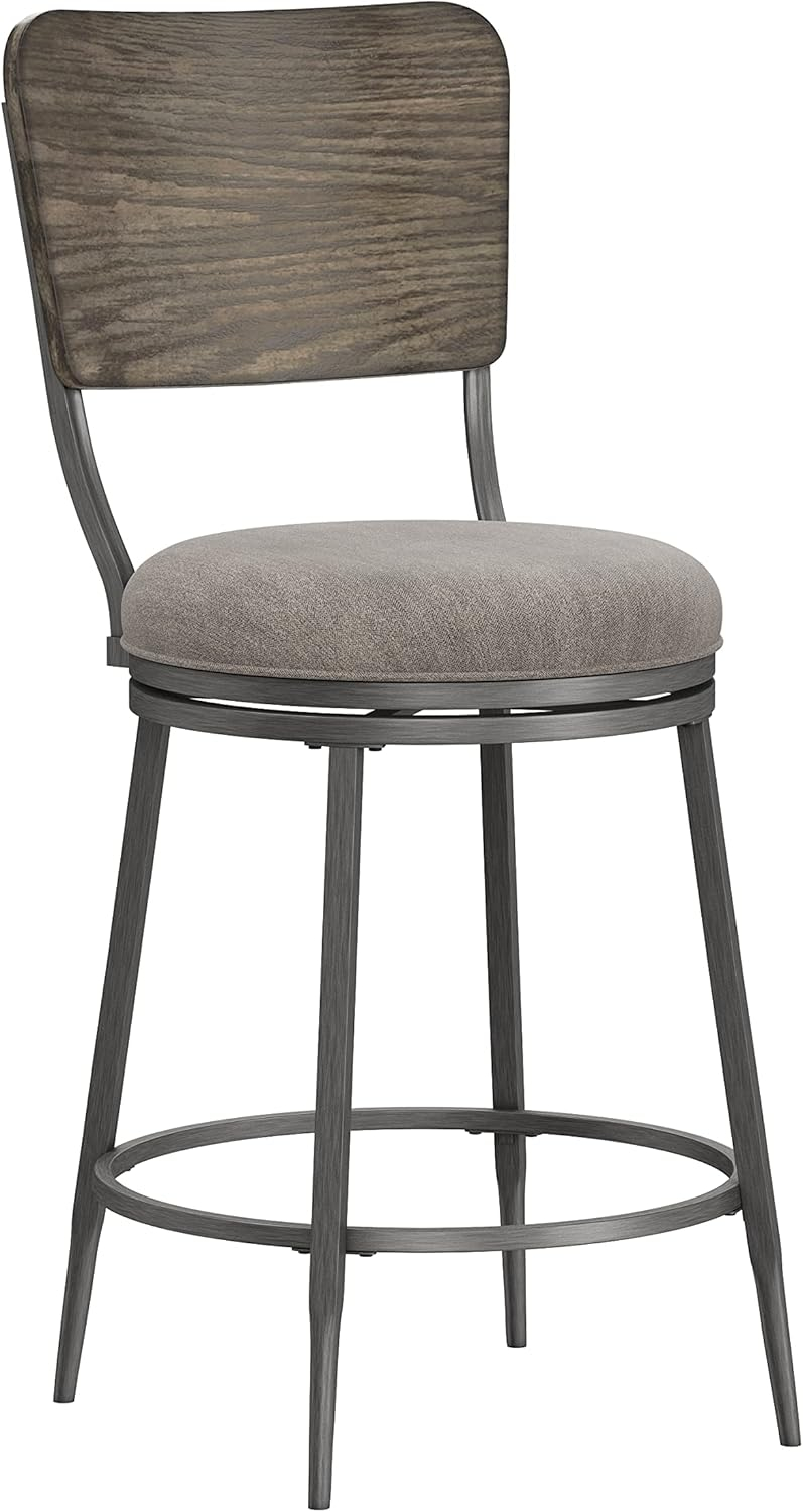 Hillsdale, Garren Metal Counter Height Swivel Stool with Wood Panel Back, Rubbed Pewter