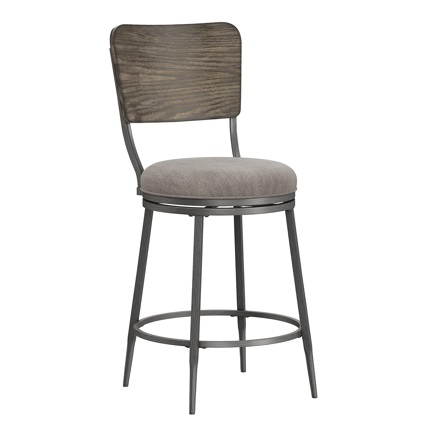 Hillsdale, Garren Metal Counter Height Swivel Stool with Wood Panel Back, Rubbed Pewter