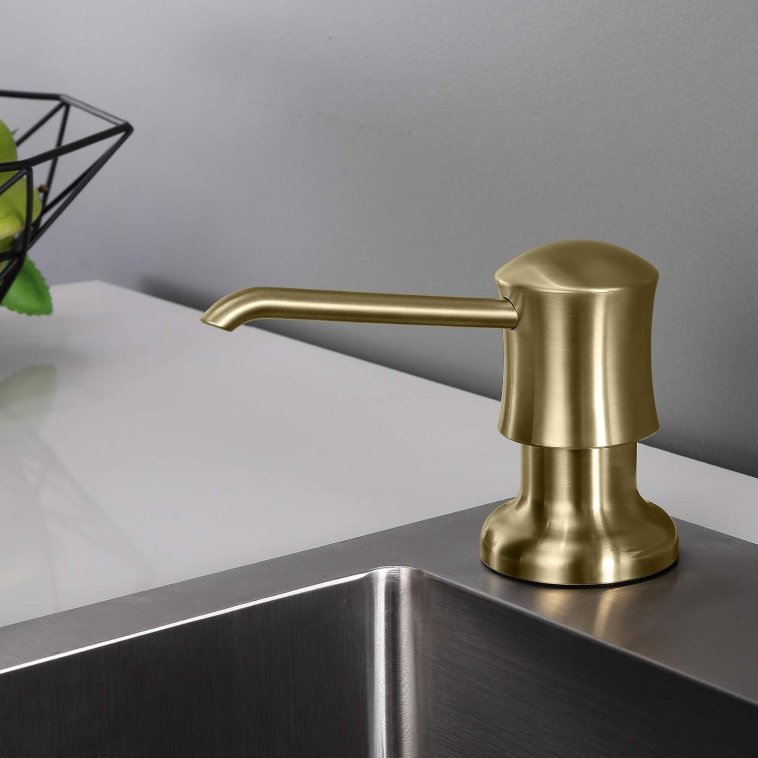 Sink Soap Dispenser for Kitchen Sink Brushed Gold Upgrade with 40" Silicone Extension Tube Kit, Connect to Your Soap Bottle Directly