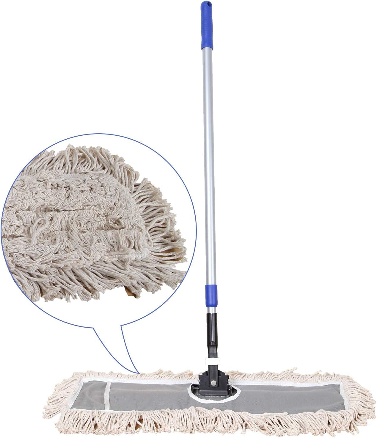36" Industrial Cotton Floor Dust Mop with Adjustable Steel Handle - Commercial Mops for Hardwood, Tiles, Laminate, Vinyl, Garage epoxy, Bamboo Surface Cleaning and Flooring Push Dust Broom