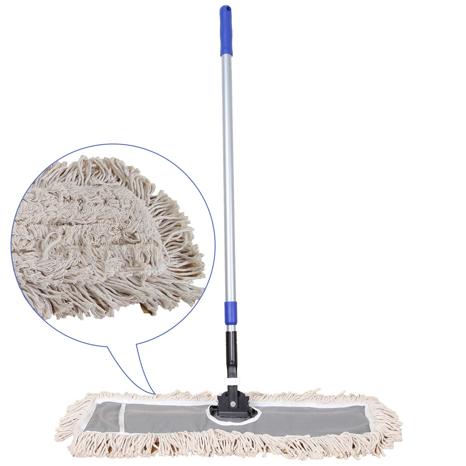 24" Industrial Cotton Floor Dust Mop with adjustable Steel Handle - Commercial Mops for Hardwood, Tiles, Laminate, Vinyl, Garage epoxy, Bamboo surface cleaning and Flooring Push Dust Broom