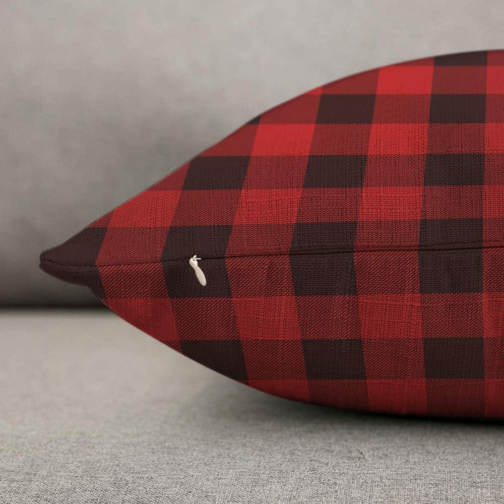 HOSNYE Buffalo Plaid Throw Pillow Cover Classic Lumberjack Plaid Red and Black Linen Fabric for Couch Bed Sofa Car Waist Cushion Cover 12 x 20 inch Pillow Case