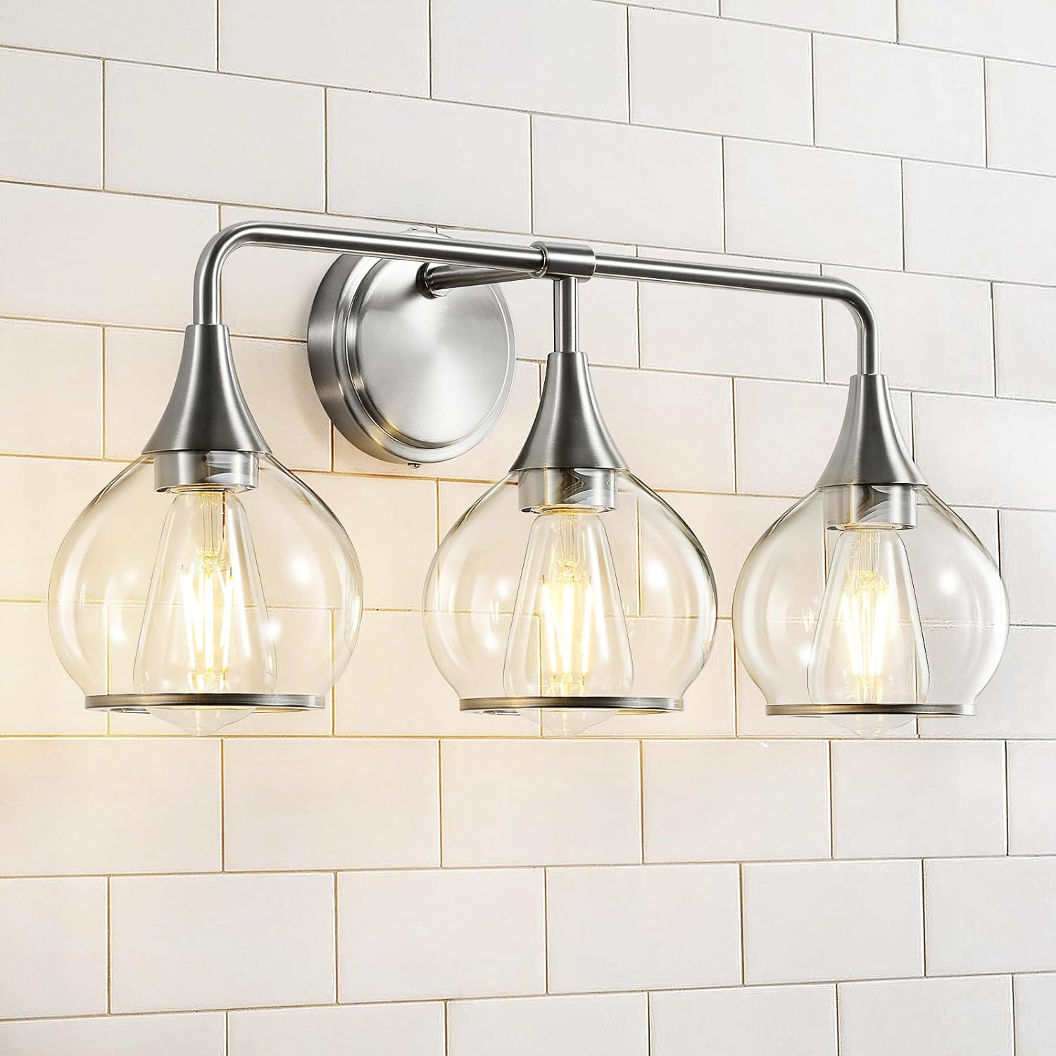 Black and Gold Bathroom Vanity Light 3-Lights Bathroom Light Fixtures Over Mirror with Clear Glass Shade 22.4 inch Wall Sconce Lighting Bath(Exclude E26 Bulb)