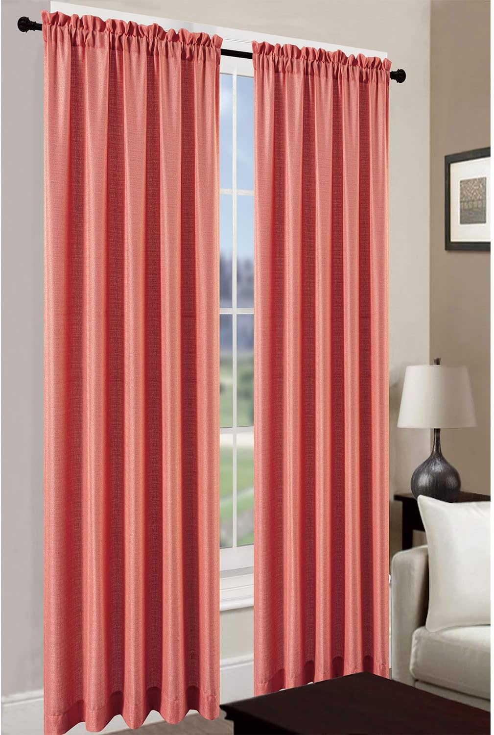 Leah Jacquard Textured Window Panel & Waterfall Valance Treatments, for Home Spaces, Rod Pocket, Light Filtering, All Sold Separately (Coral, Panel - 54x84 Inches)