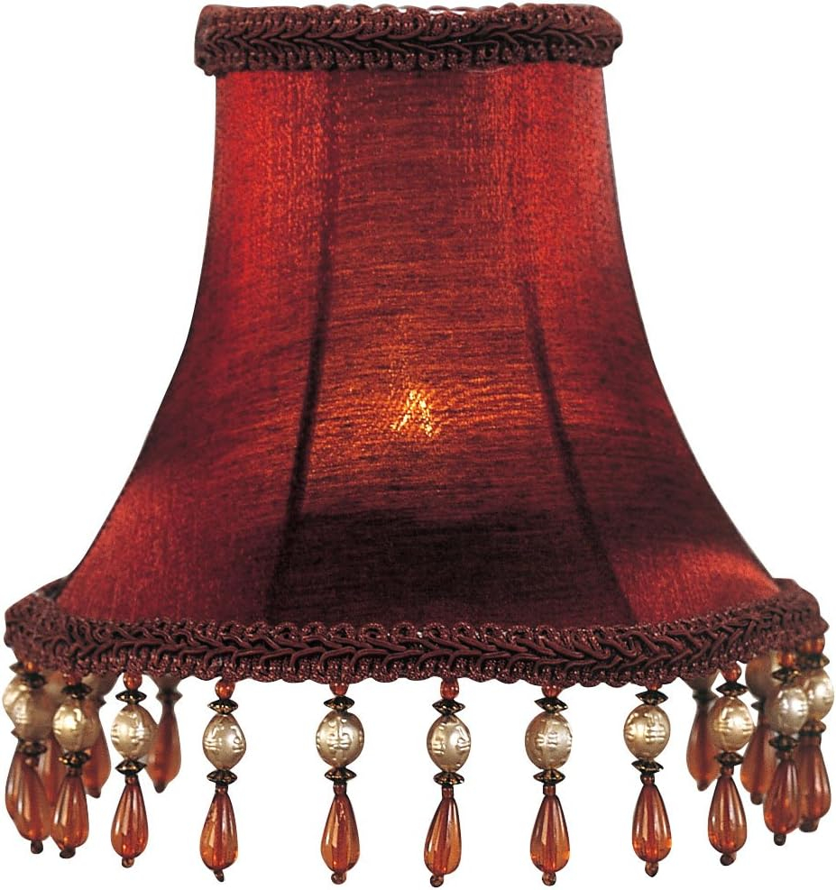 Livex Lighting Red Silk Bell Clip Shade with Amber Beads