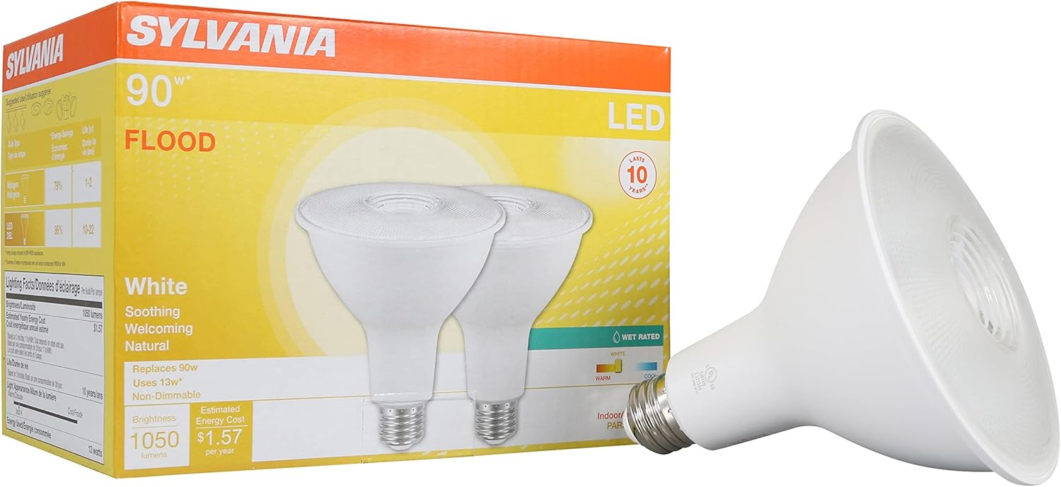 SYLVANIA LED Flood Light Bulb, PAR38, 13W, 3000K, Soft White, 2 Pack