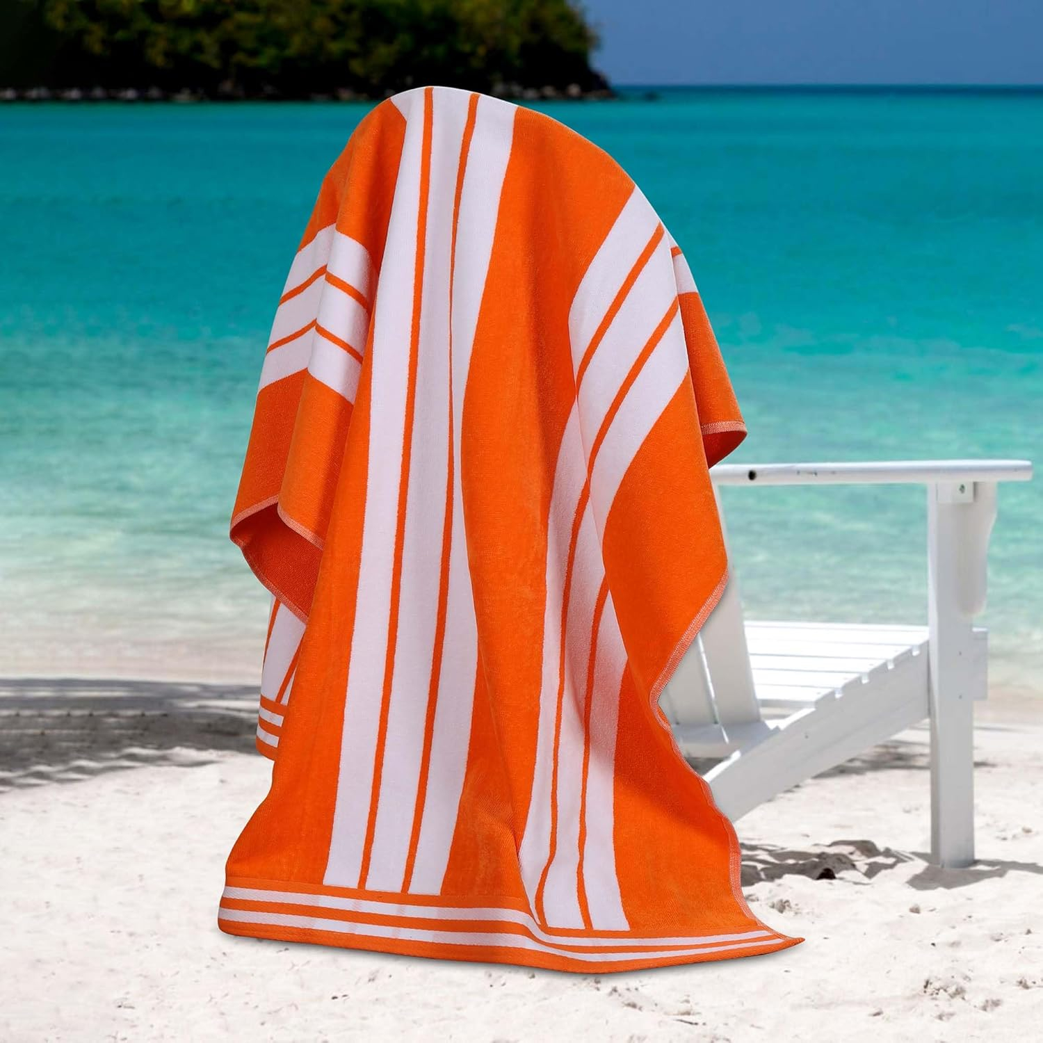 Superior Cotton Striped Oversized Beach Towel, 34" x 64", Orange