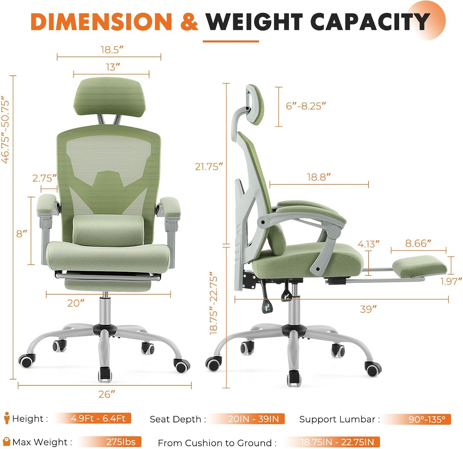 Green High-Back Mesh Swivel Office Chair with Footrest