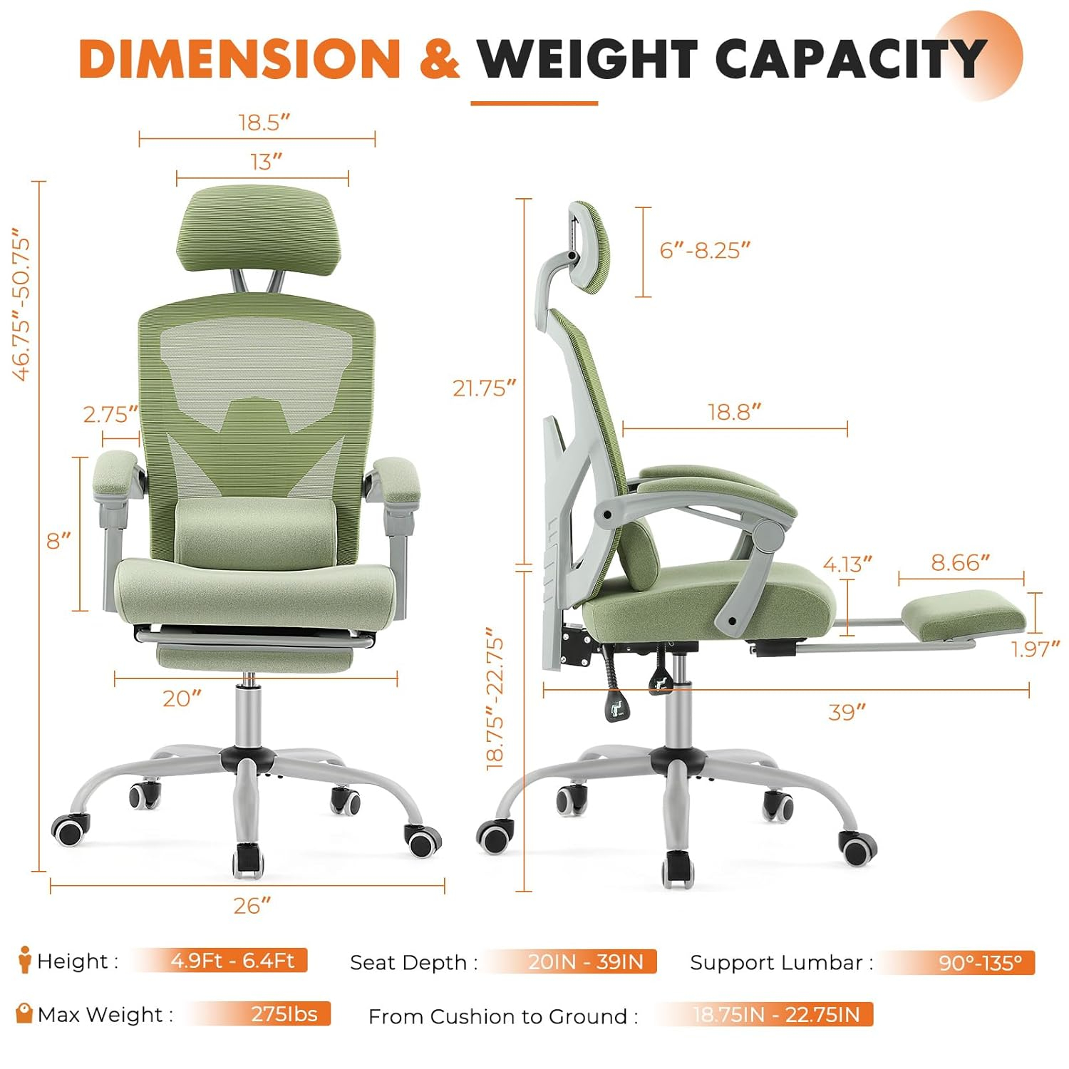 Green High-Back Mesh Swivel Office Chair with Footrest