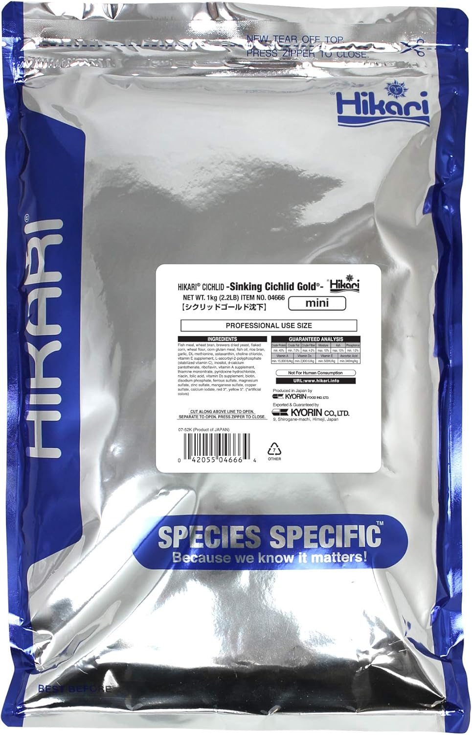 Hikari Cichlid Gold Color Enhancing Sinking Fish Food - Mini Pellet - 2.2 lbs