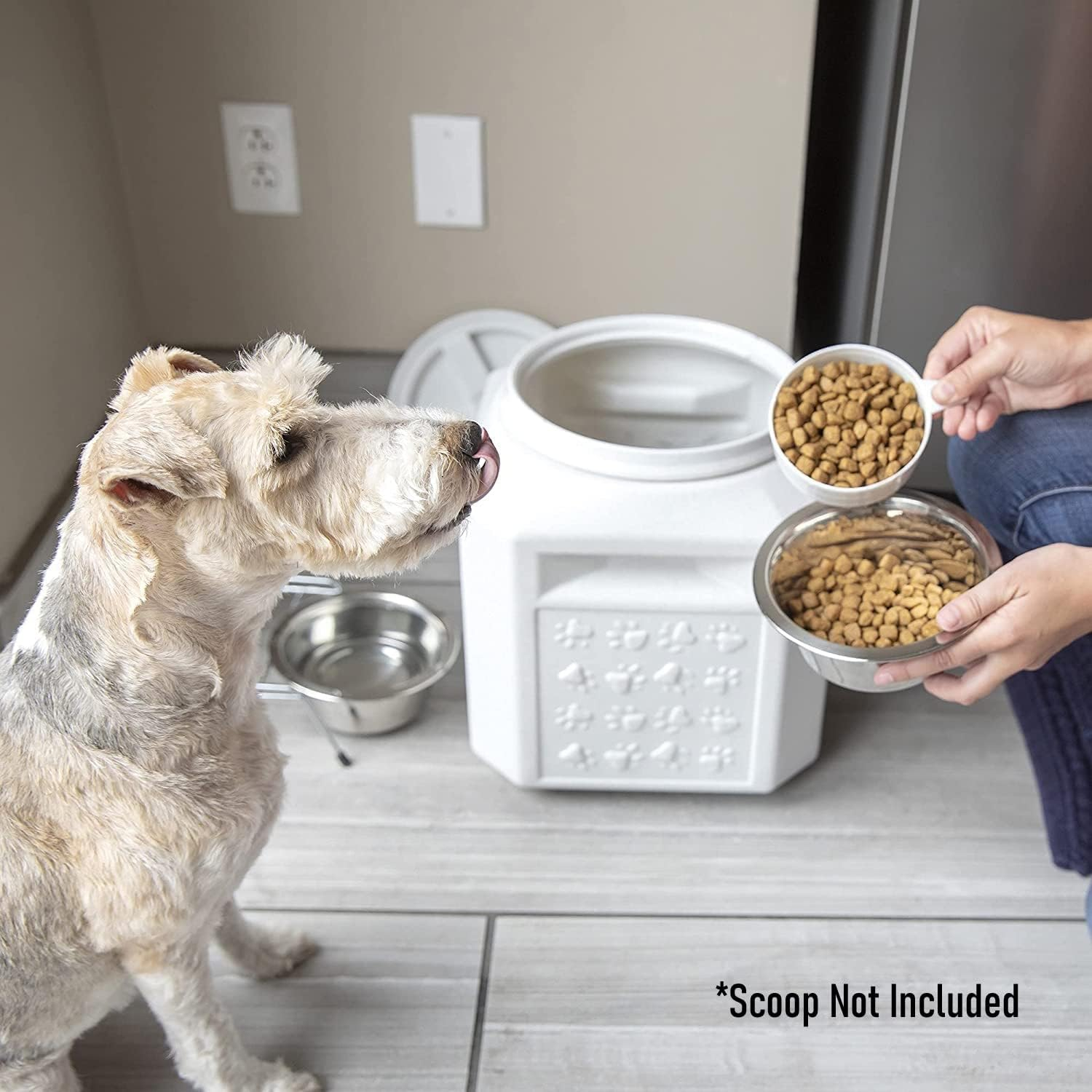 Gamma2 Vittles Vault Outback Pawprint Plastic Dry Pet Food Storage Container for Dogs, Gray, 25 Pound Capacity