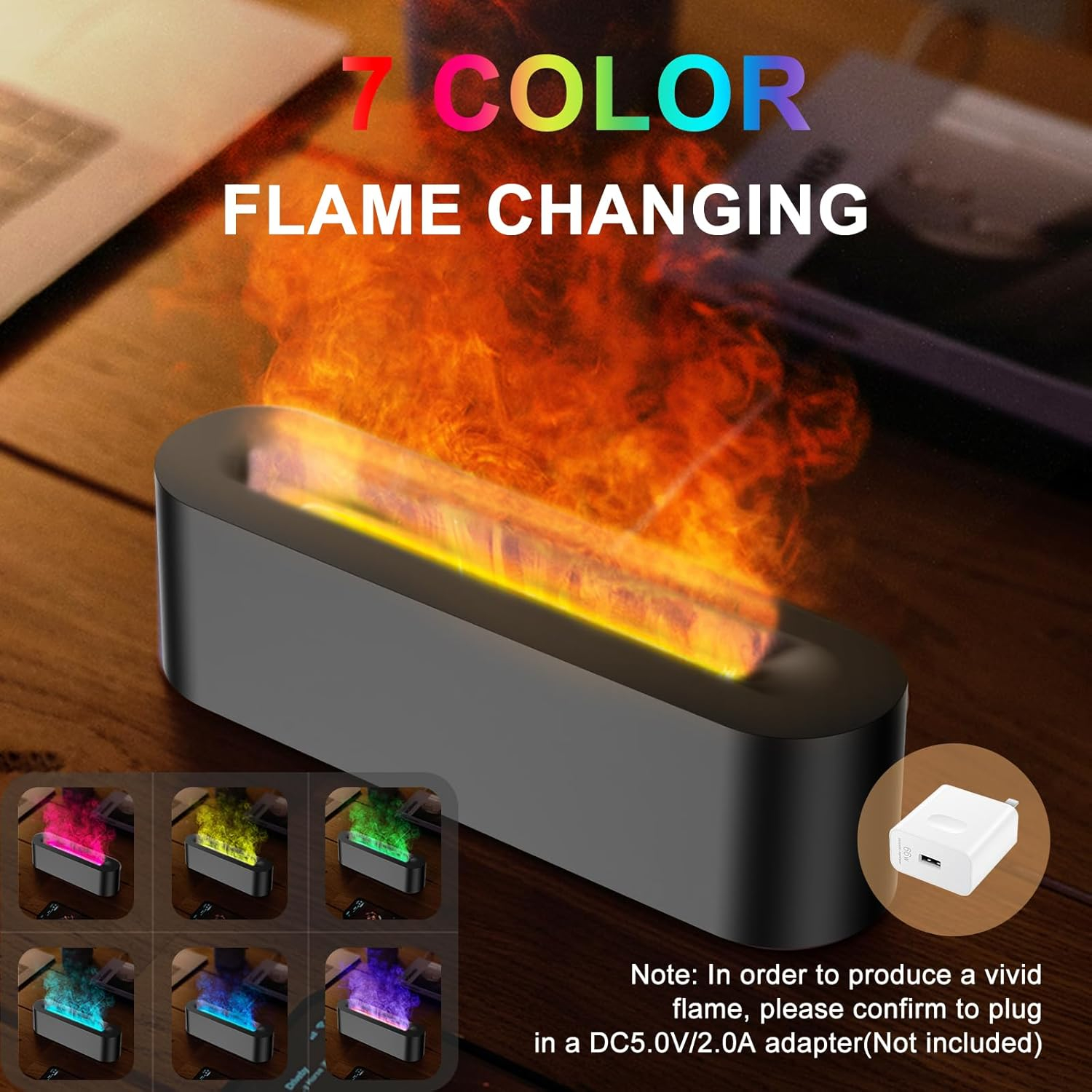 LinsCraft Colorful Flame Fire Diffuser Humidifier, 7 Colors Changing Oil Diffuser, Ultra-Quiet Aroma Essential Oils Aromatherapy Diffusers For Large Room, Bedroom, Office(Timeable, Waterless Auto Off-150Ml)