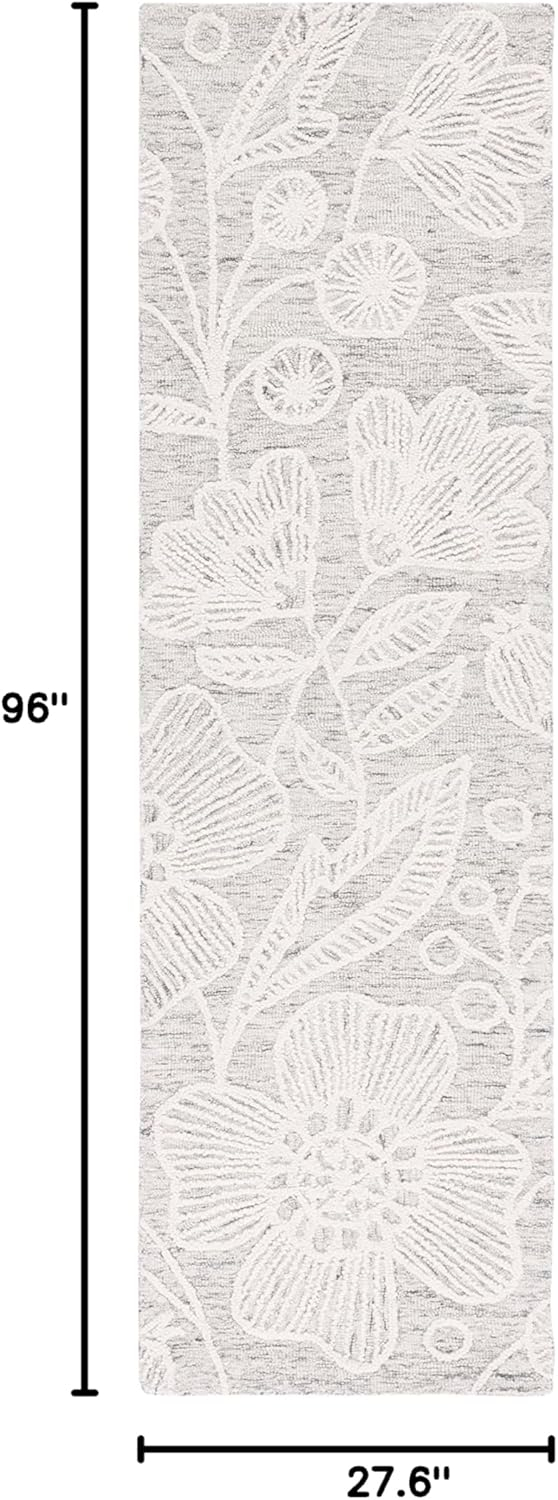 Ivory and Grey Handmade Floral Wool Tufted Rug