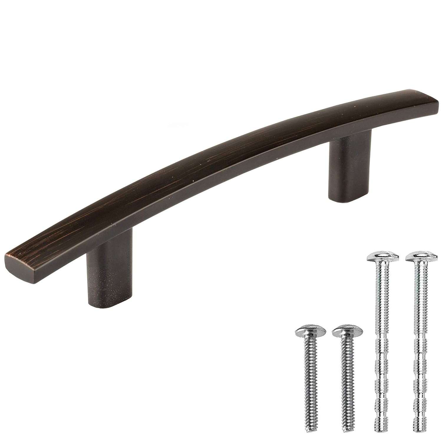 Ilyapa Oil Rubbed Bronze Kitchen Cabinet Handles, Curved Drawer Pulls - 3 Inch Hole Center Curved Bar Pulls - 10 Pack of Kitchen Hardware, Cabinet Knobs