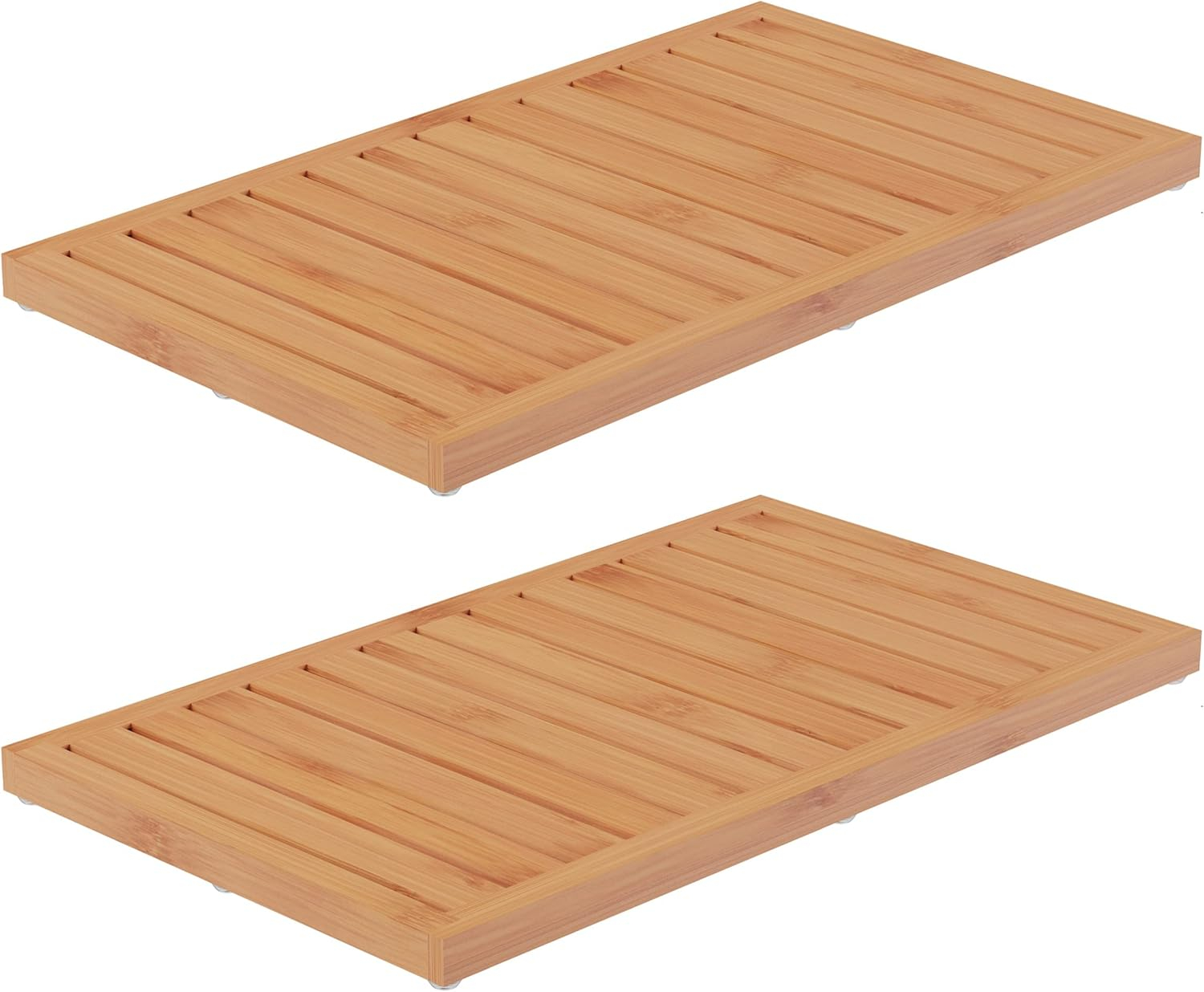 Bamboo Bath Mat Set – 2-Pack Non-Slip Wooden Bath Mats with Slatted Design for Indoor/Outdoor Bathtub, Shower, Sauna, Pool, or Hot Tub by Lavish Home