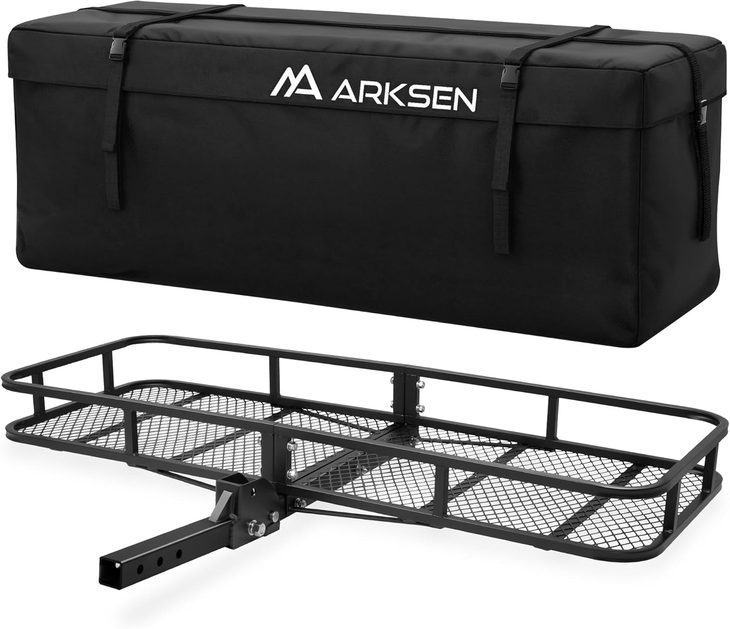 Arksen 60" Cargo Hauler Carrier Hitch Mounted Luggage Basket with Cargo Bag Combo